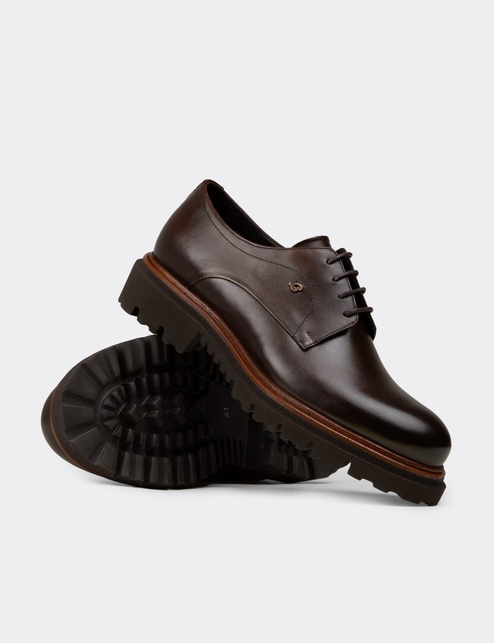 Men's Brown Leather Lace-up Shoes - F6527MKHVP01