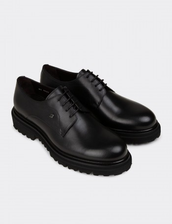 Men's Black Leather Lace-up Footwear
