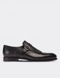Black Calfskin Leather Monk Straps Shoes