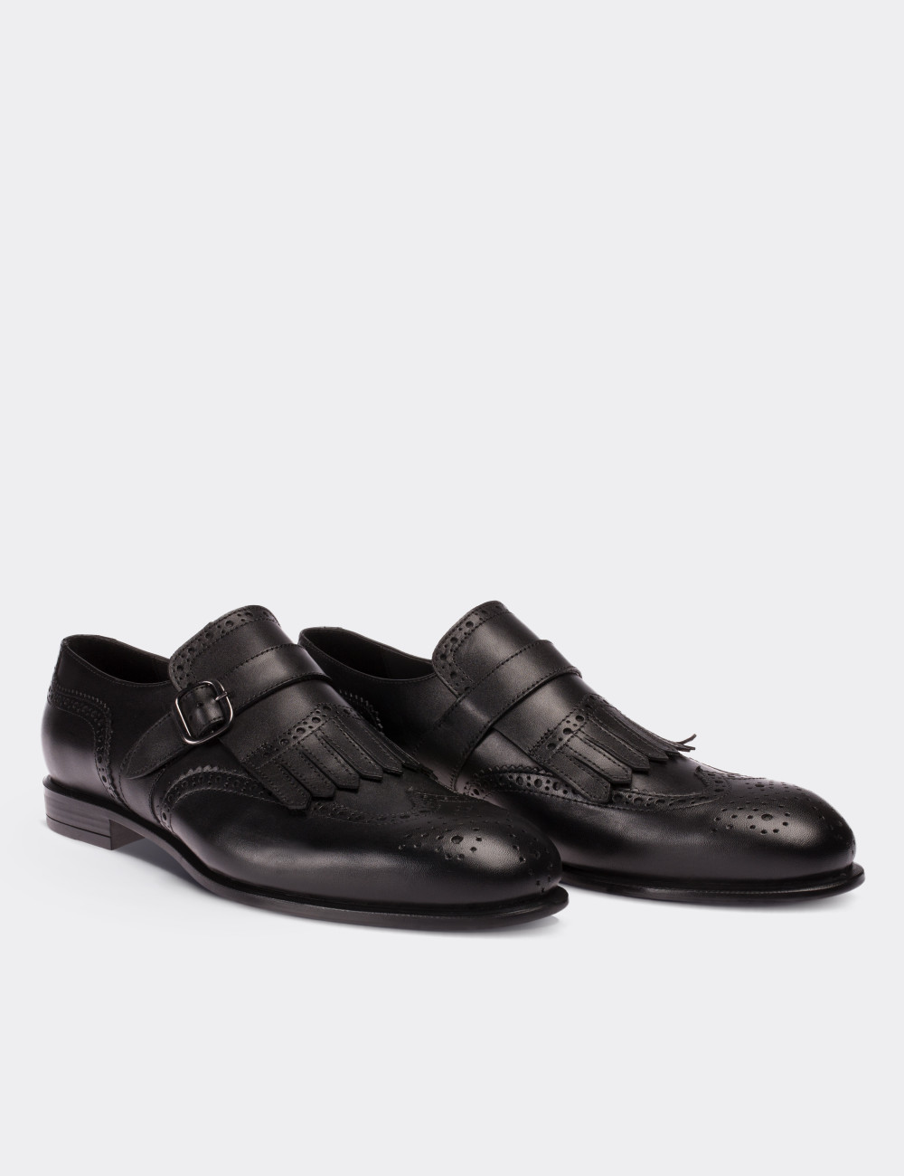 Black  Leather Monk Straps Shoes - 01680MSYHC01