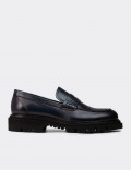 Men's Navy Leather Loafers