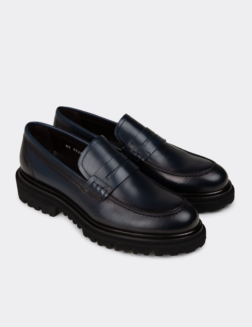 Men's Navy Leather Loafers - F6528MLCVP01
