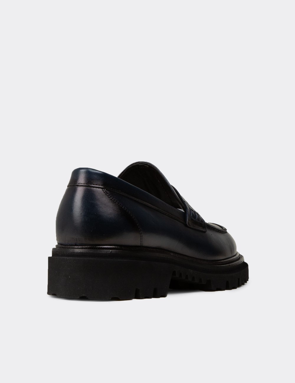 Men's Navy Leather Loafers - F6528MLCVP01