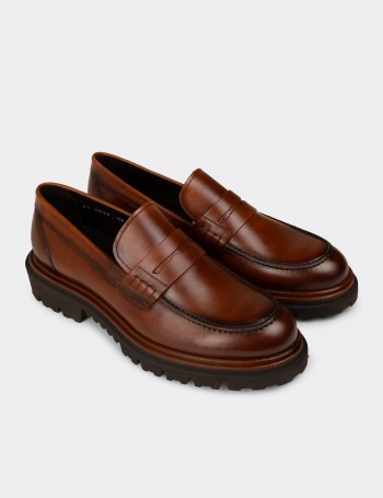Men's Tan Leather Slip-On Shoes