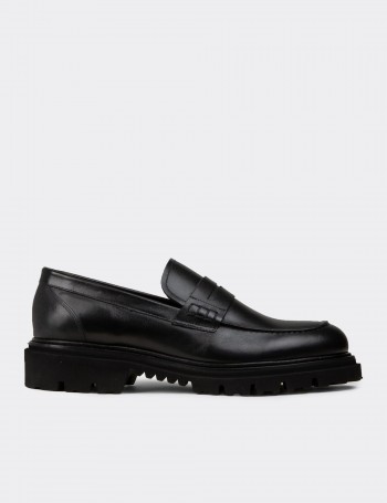 Men's Black Leather Loafers