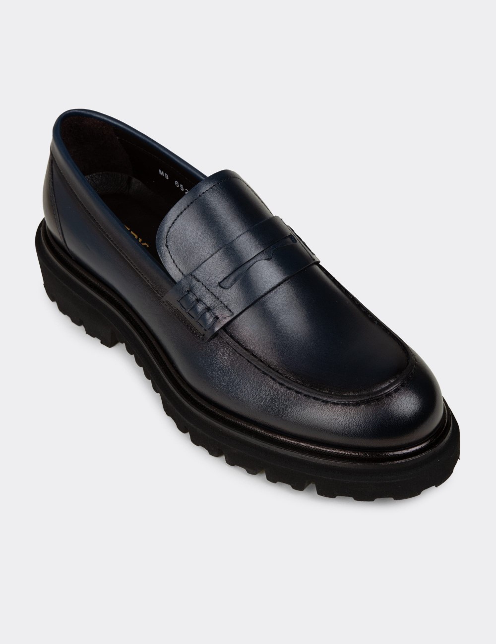 Men's Navy Leather Loafers - F6528MLCVP01