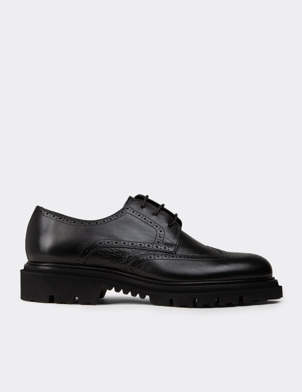 Men's Black Leather Lace-up Shoes - F6532MSYHP01