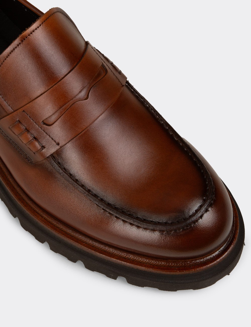 Men's Tan Leather Slip-On Shoes - F6528MTBAP01