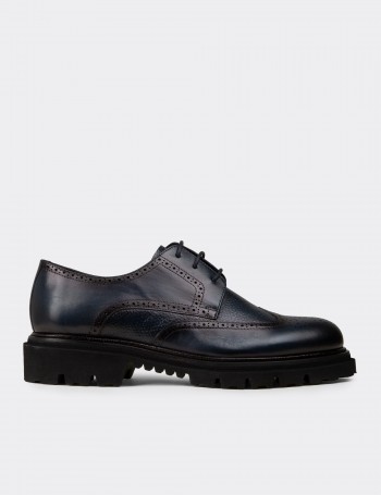 Men's Navy Leather Lace-up Footwear