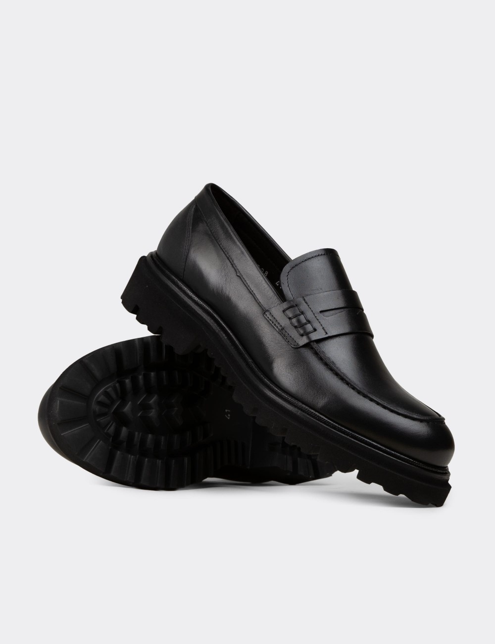 Men's Black Leather Loafers - F6528MSYHP01