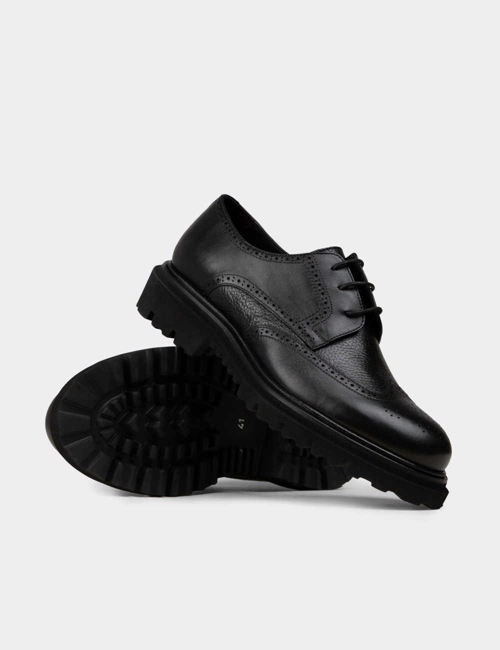 Men's Black Leather Lace-up Shoes - F6532MSYHP01