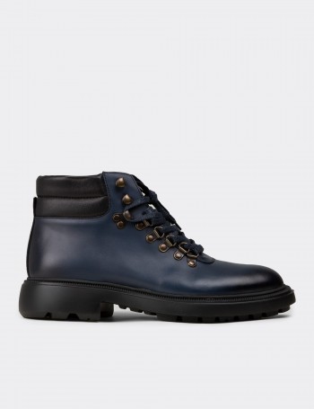 Men's Navy Leather Boots