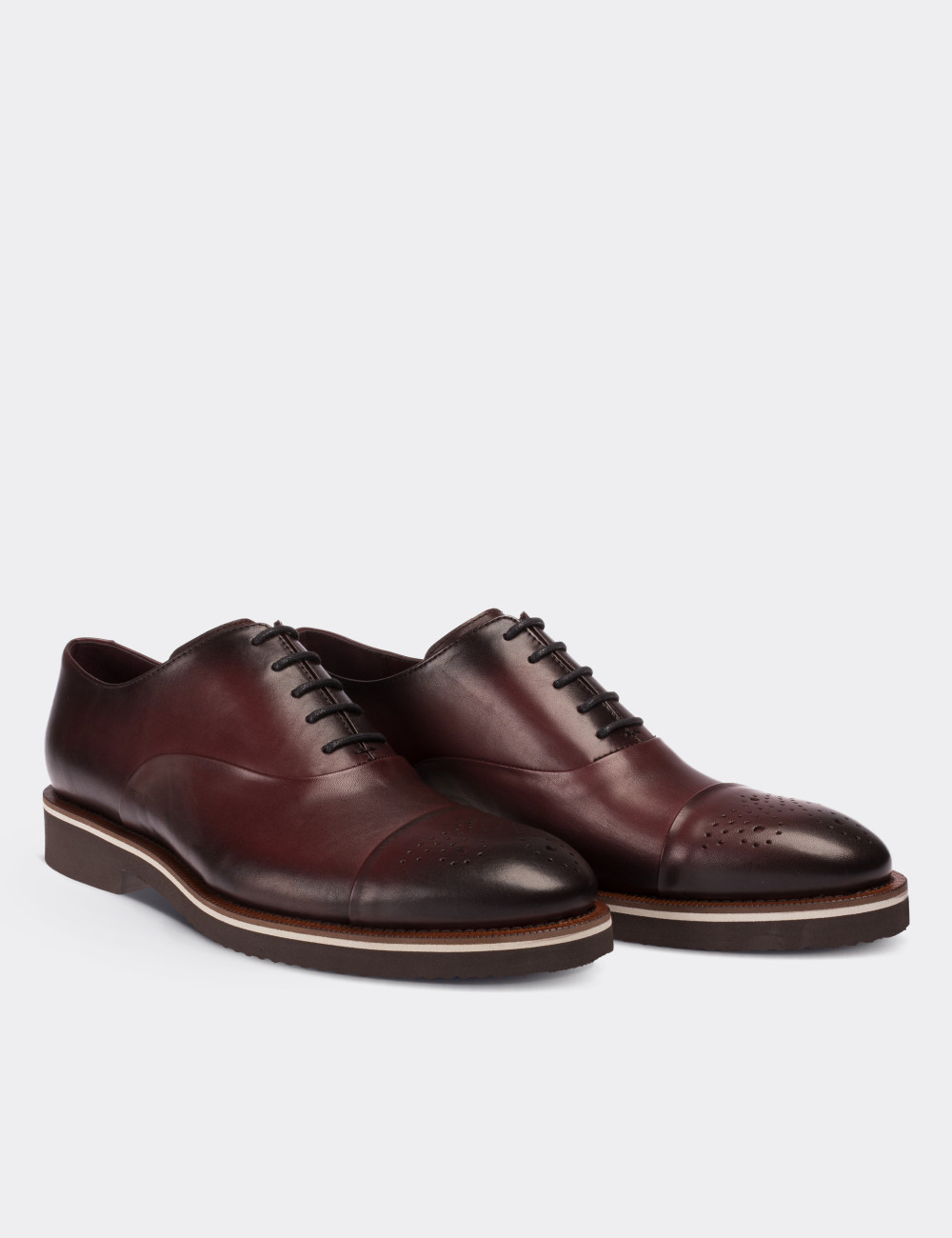 Burgundy  Leather Lace-up Shoes - 01653MBRDE02