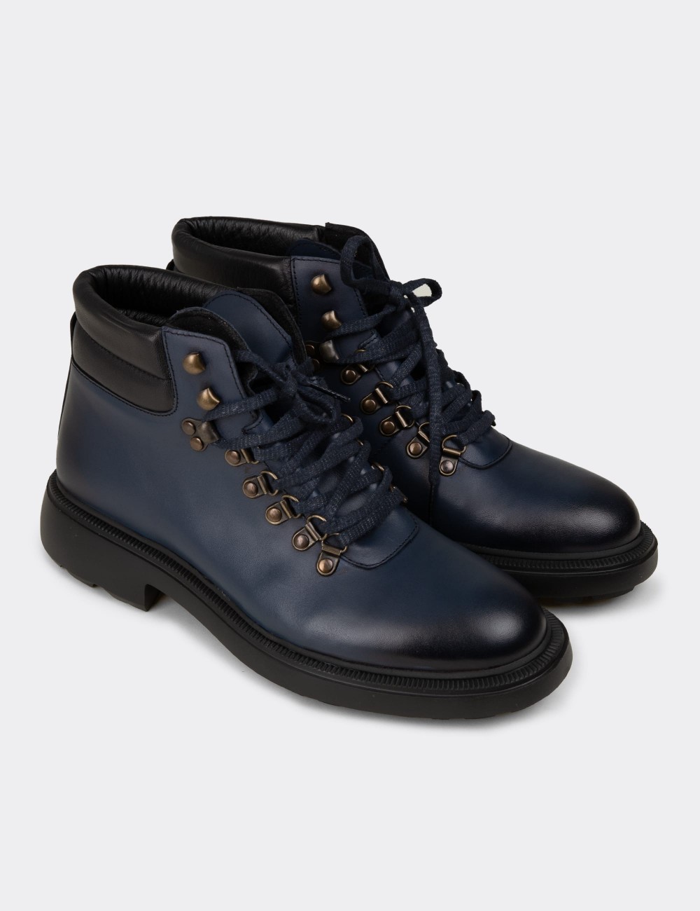Men's Navy Leather Boots - 01923MLCVE01