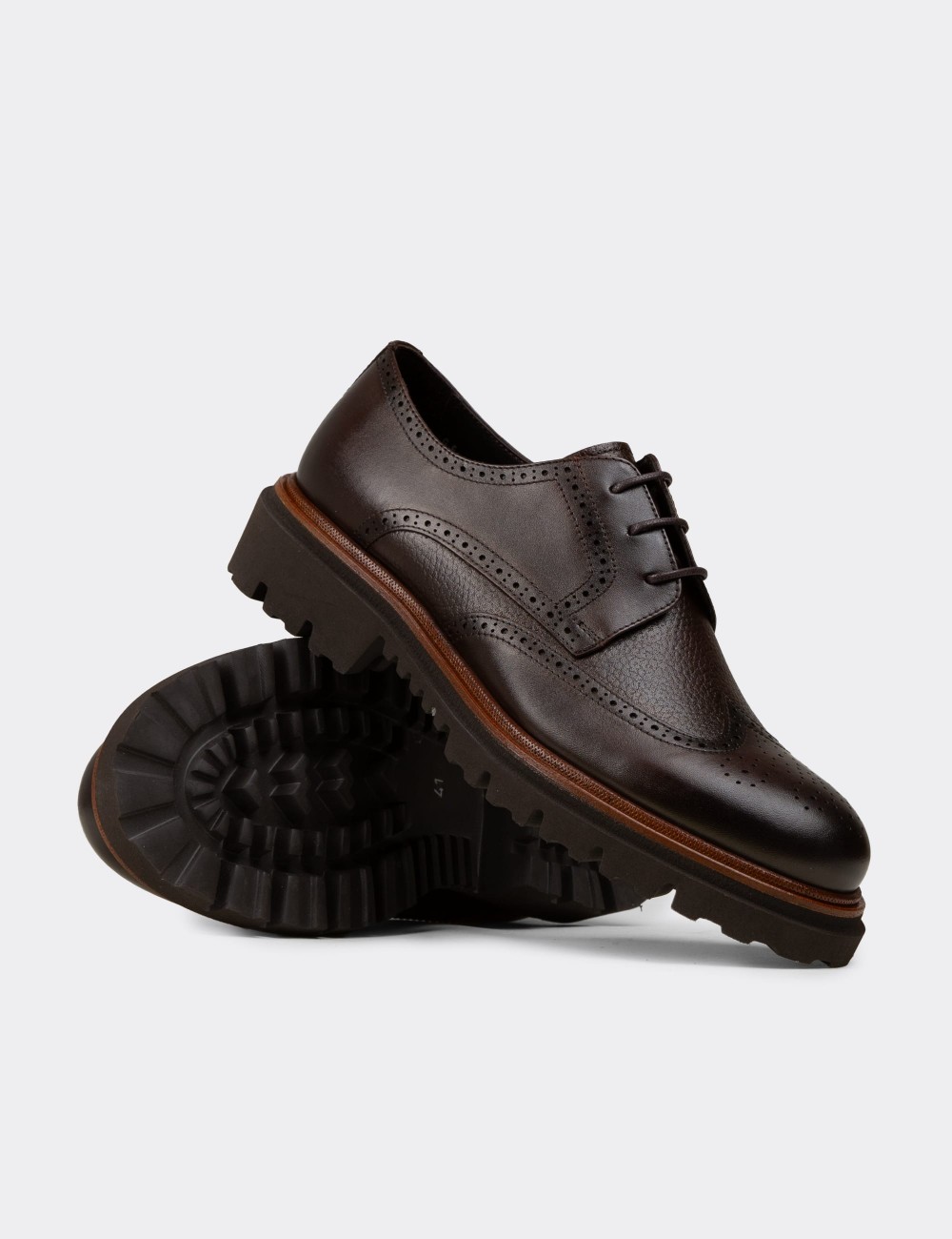 Men's Brown Leather Lace-up Shoes - F6532MKHVP01