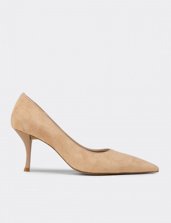 Women's Beige Suede Pointed Toe Stiletto