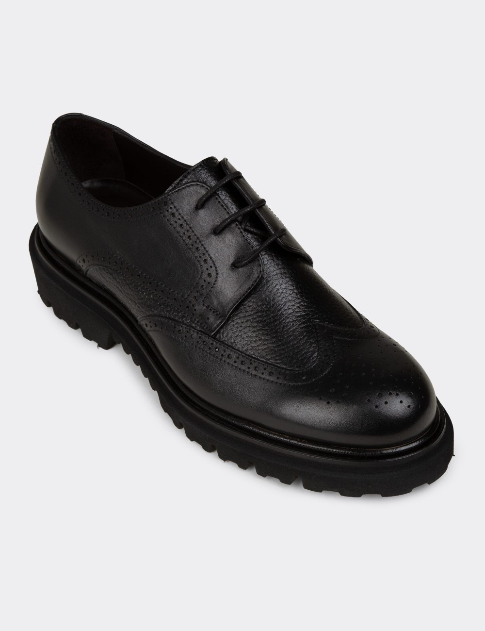 Men's Black Leather Lace-up Shoes - F6532MSYHP01