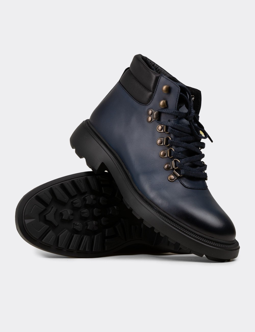 Men's Navy Leather Boots - 01923MLCVE01