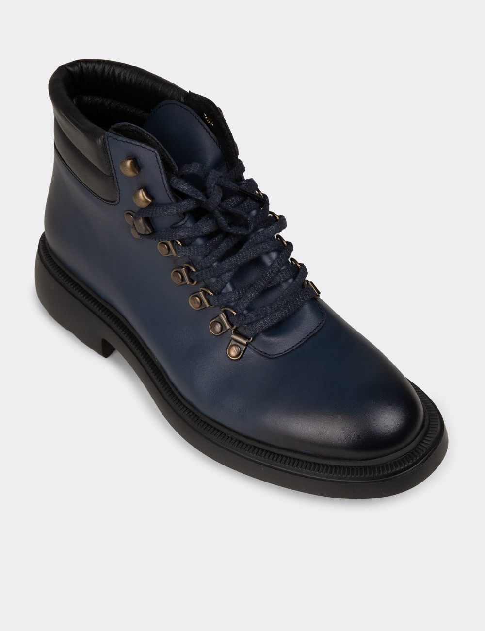 Men's Navy Leather Boots - 01923MLCVE01
