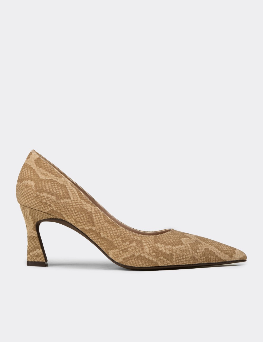 Women's Beige Python Print Mid-Heel Stiletto - V4030ZBEJM01