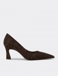Women's Brown Snake Pattern Mid-Heel Stiletto