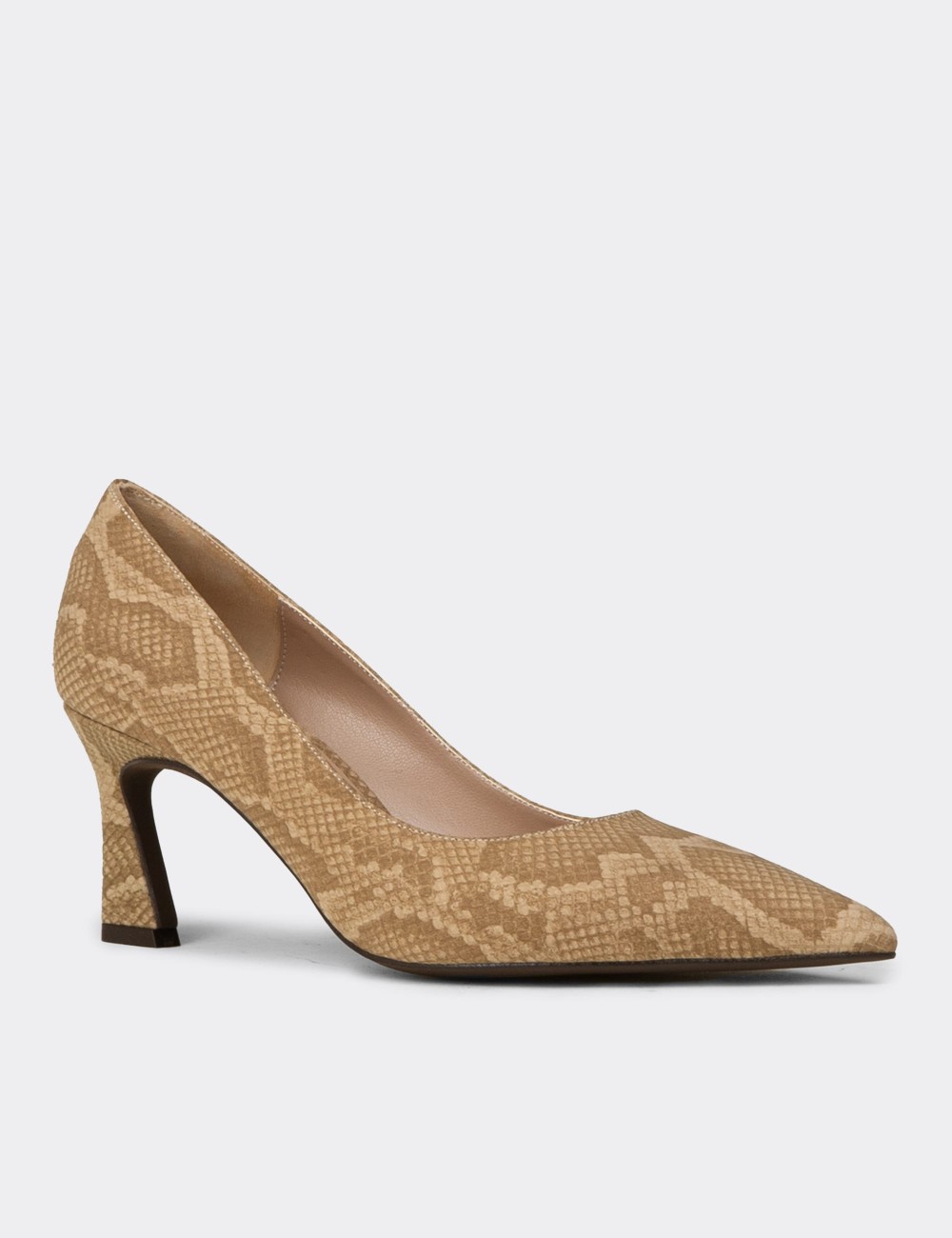 Women's Beige Python Print Mid-Heel Stiletto - V4030ZBEJM01