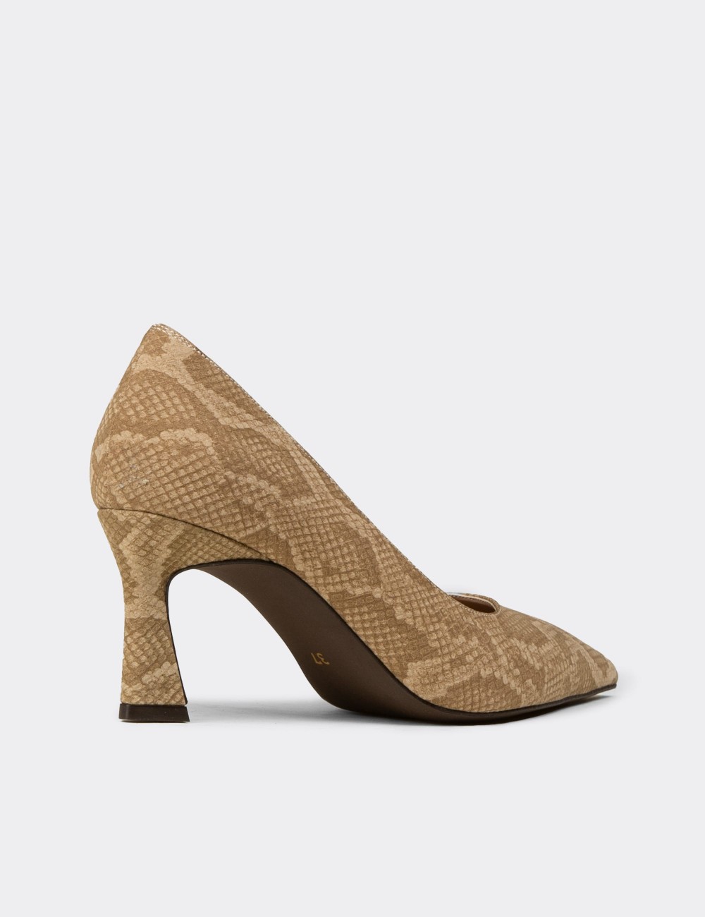 Women's Beige Python Print Mid-Heel Stiletto - V4030ZBEJM01