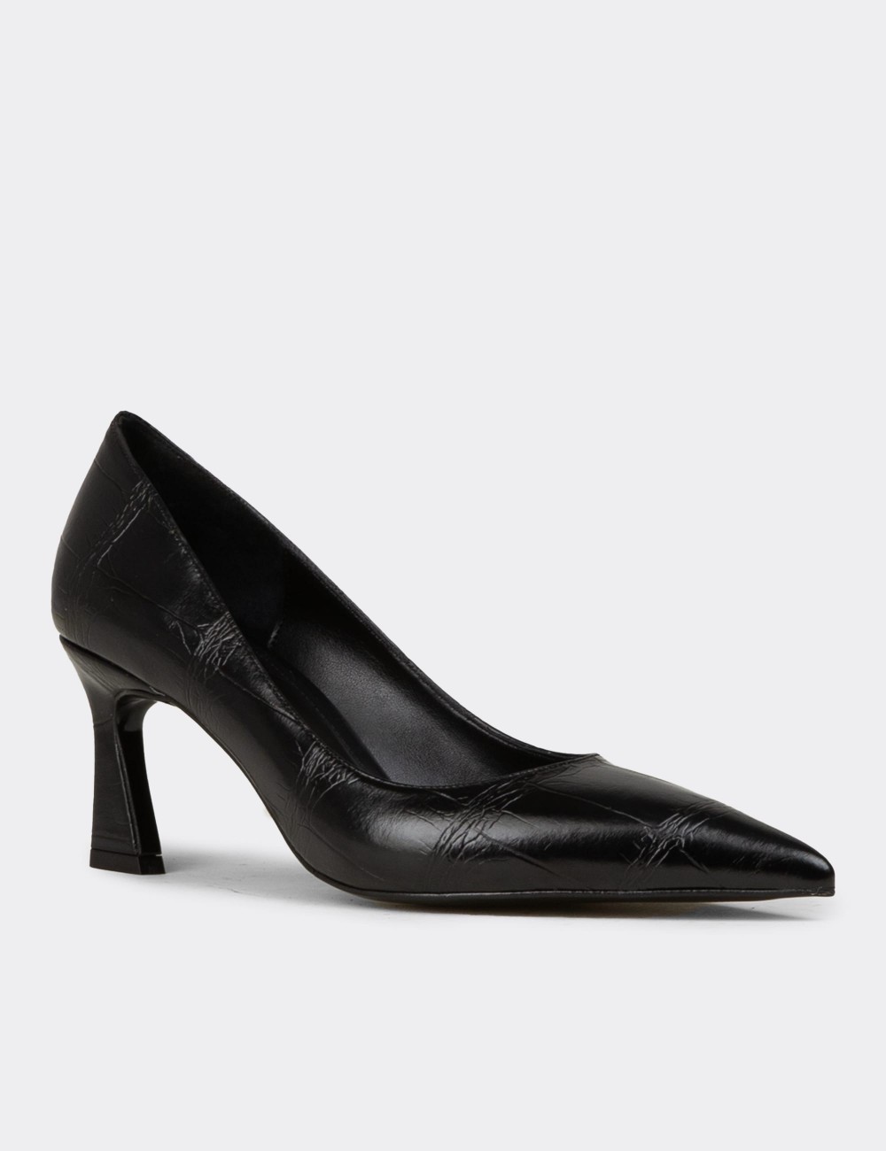 Women's Black Croc-Textured Mid-Heel Stiletto - V4030ZSYHM01