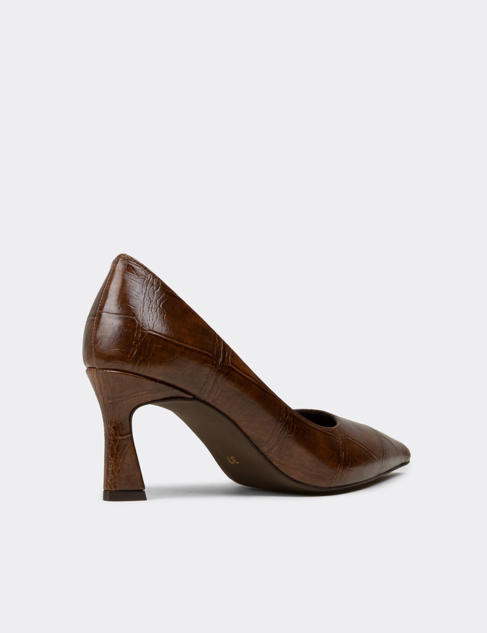 Women's Brown Crocodile Pattern Mid-Heel Stiletto - V4030ZKHVM02