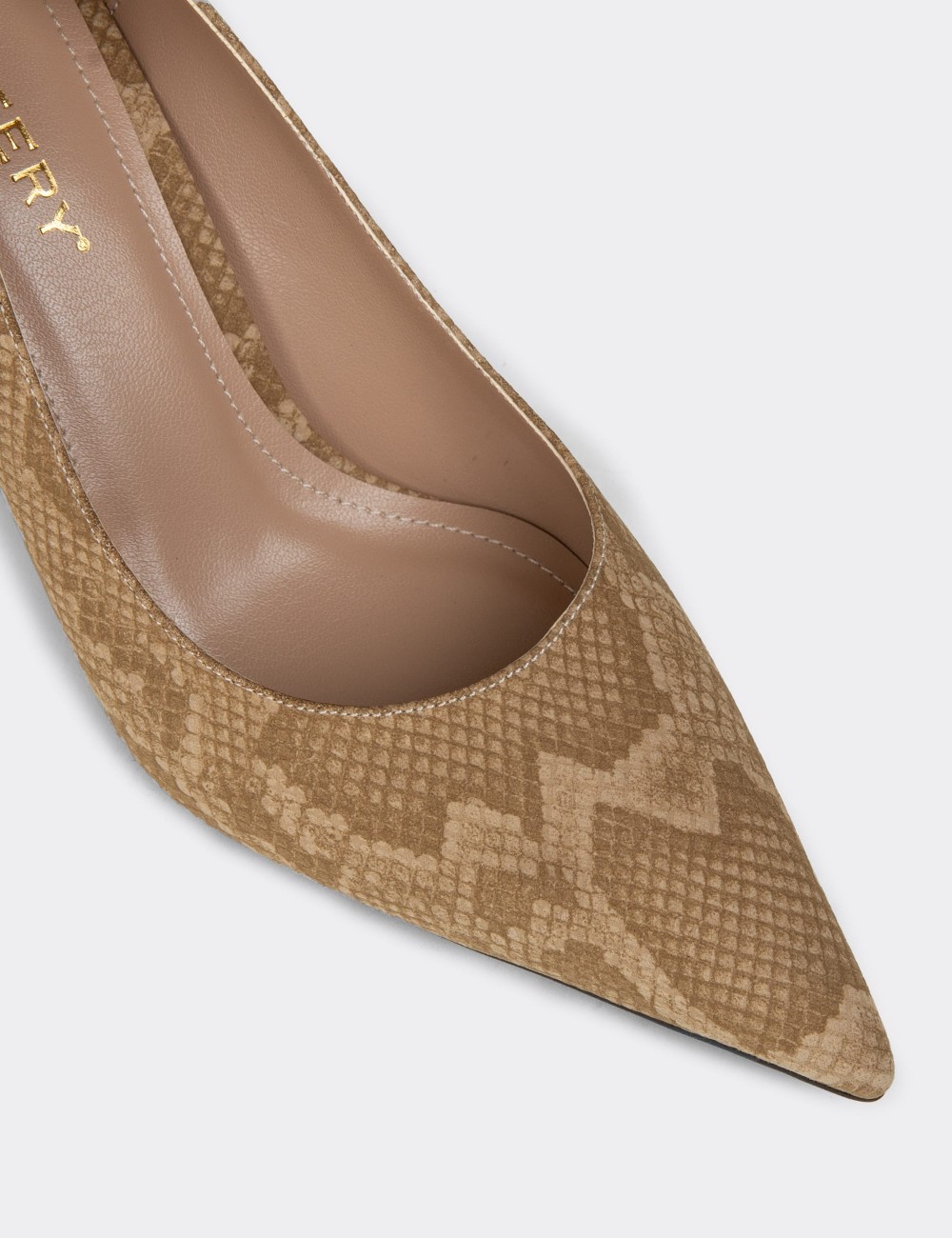 Women's Beige Python Print Mid-Heel Stiletto - V4030ZBEJM01