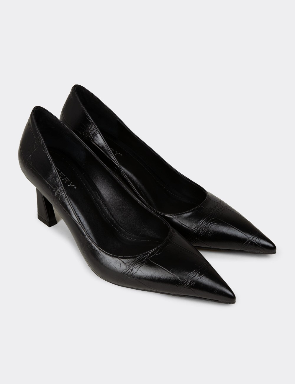 Women's Black Croc-Textured Mid-Heel Stiletto - V4030ZSYHM01