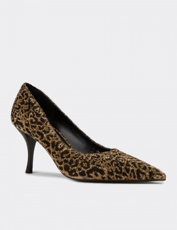 Women’s Gold Leopard Print Stiletto Heels