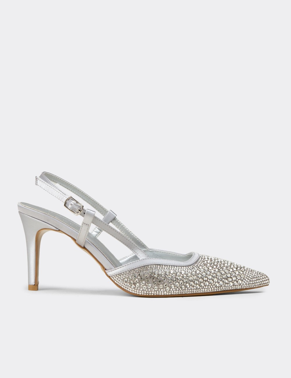 Women's Silver-Colored Slingback Stiletto with Stone Details - RD140ZGMSM01
