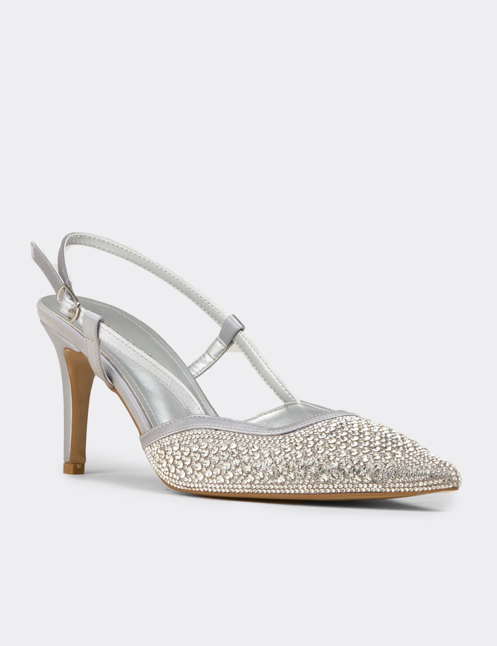 Women's Silver-Colored Slingback Stiletto with Stone Details - RD140ZGMSM01
