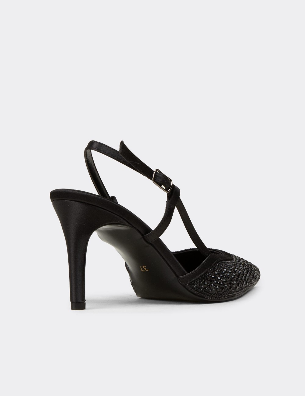 Women's Black Stone-Embellished Slingback Stiletto - RD140ZSYHM01