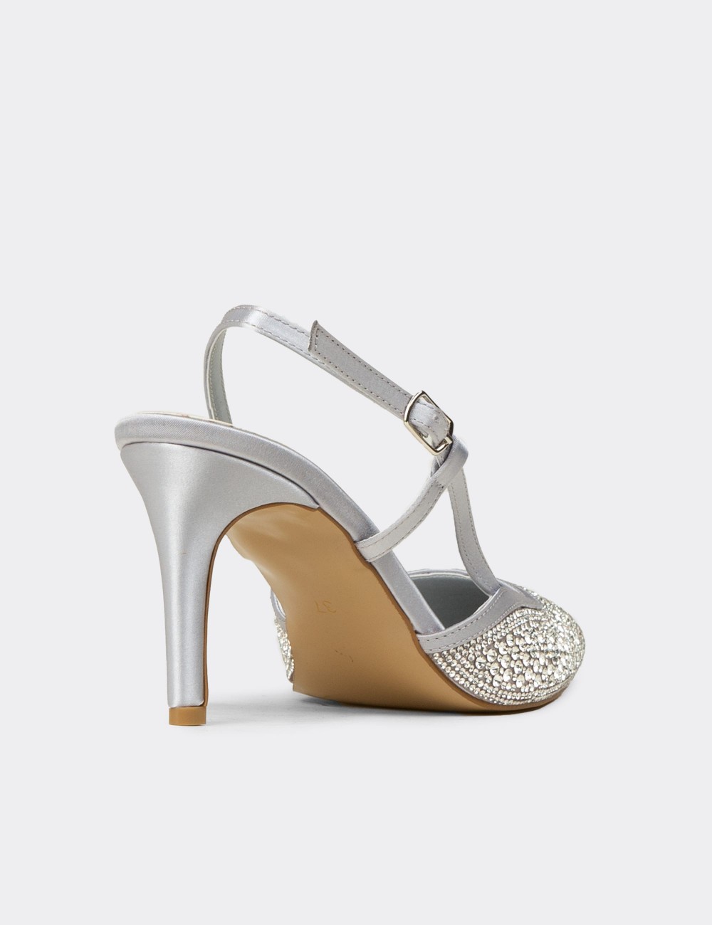 Women's Silver-Colored Slingback Stiletto with Stone Details - RD140ZGMSM01