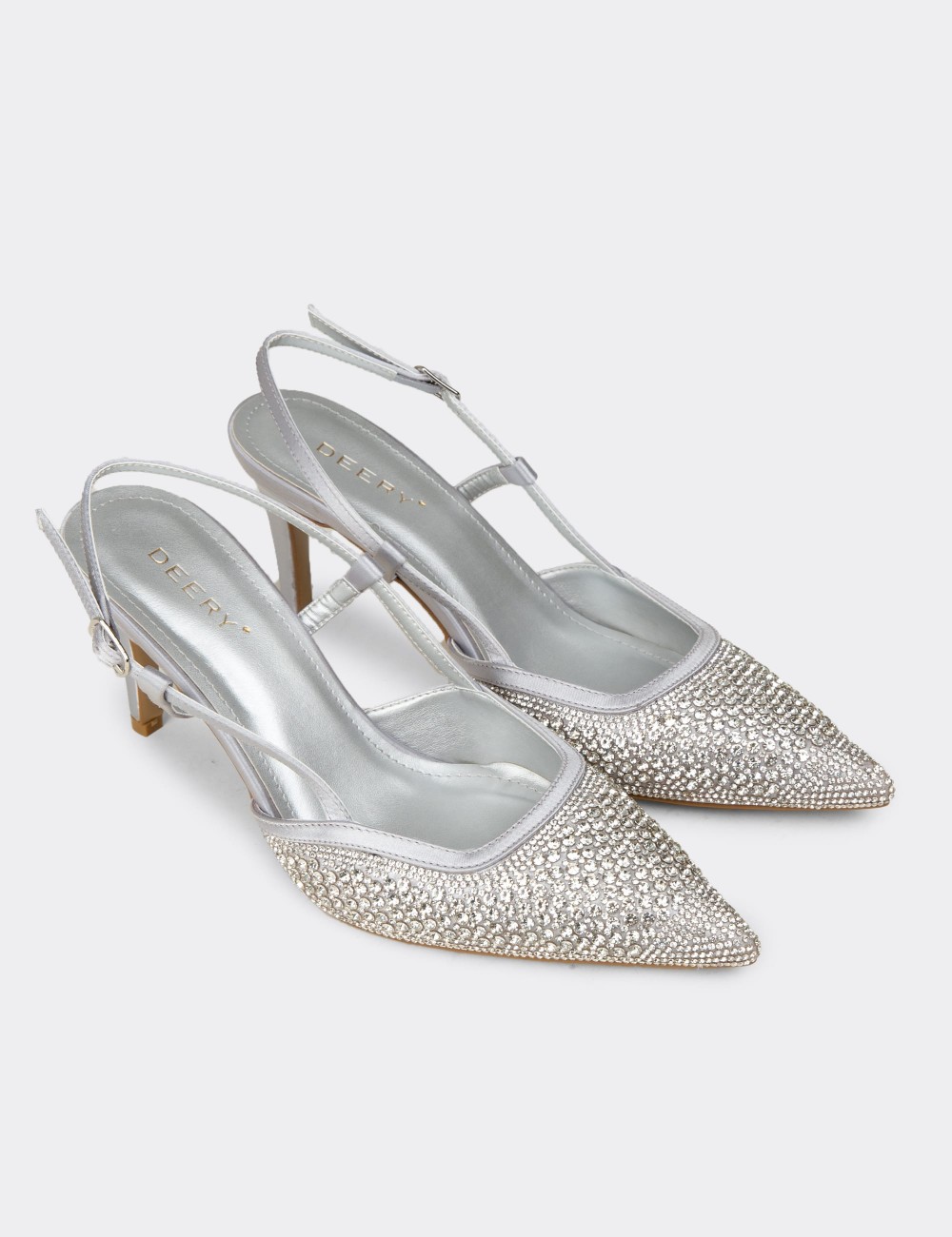 Women's Silver-Colored Slingback Stiletto with Stone Details - RD140ZGMSM01