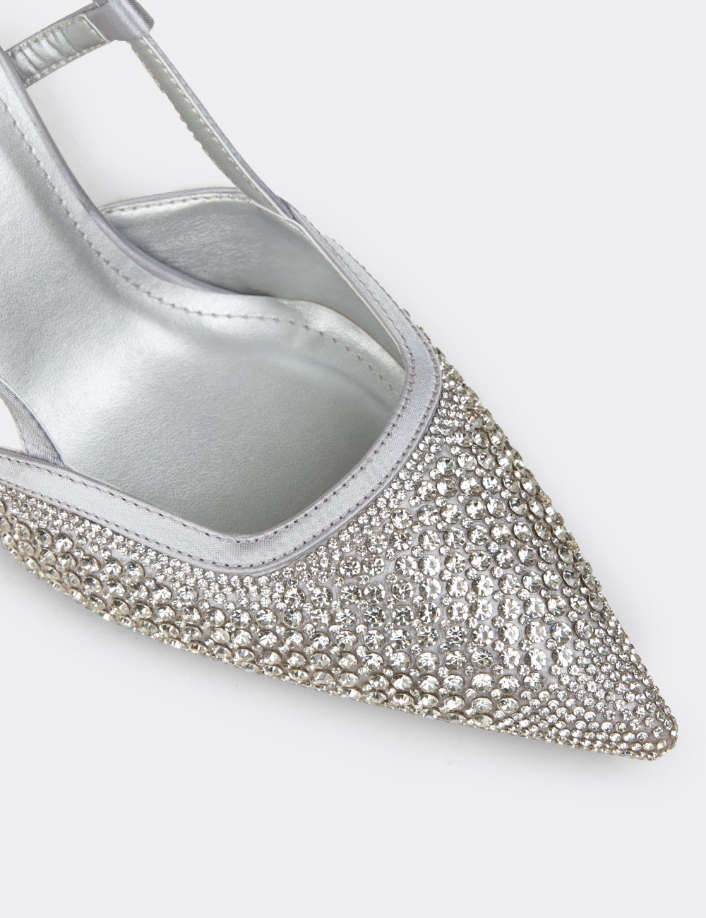 Women's Silver-Colored Slingback Stiletto with Stone Details - RD140ZGMSM01