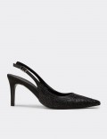 Women's Black Stone-Embellished Slingback Stiletto