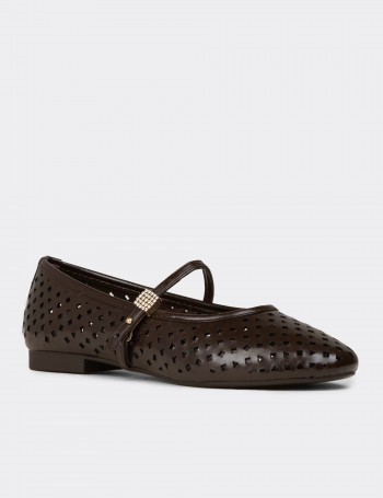 Women's Brown Stone-Embellished Flats