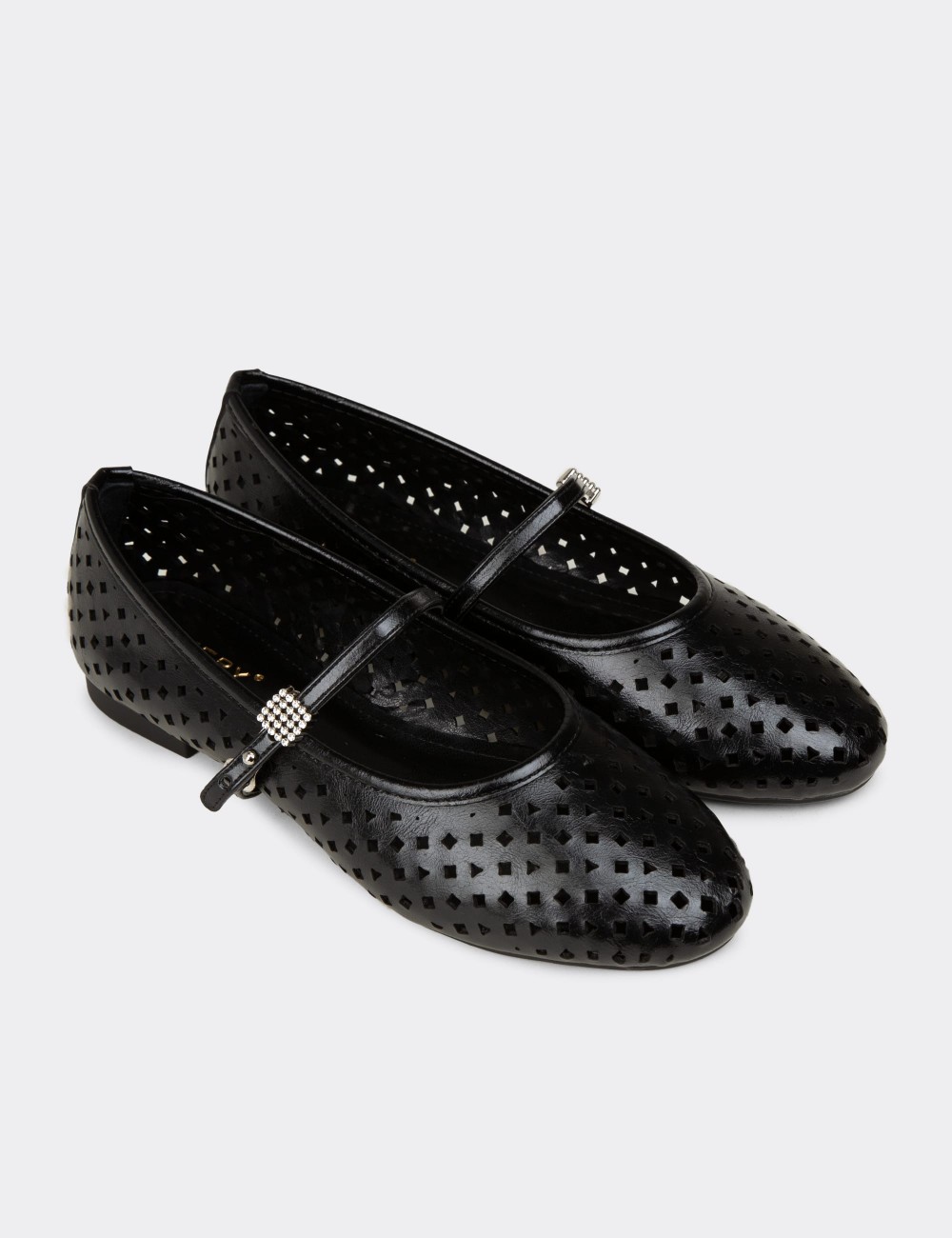 Women's Black Stone Detailed Flats - RD015ZSYHC01