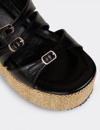 Women's Black Platform Heeled Sandals