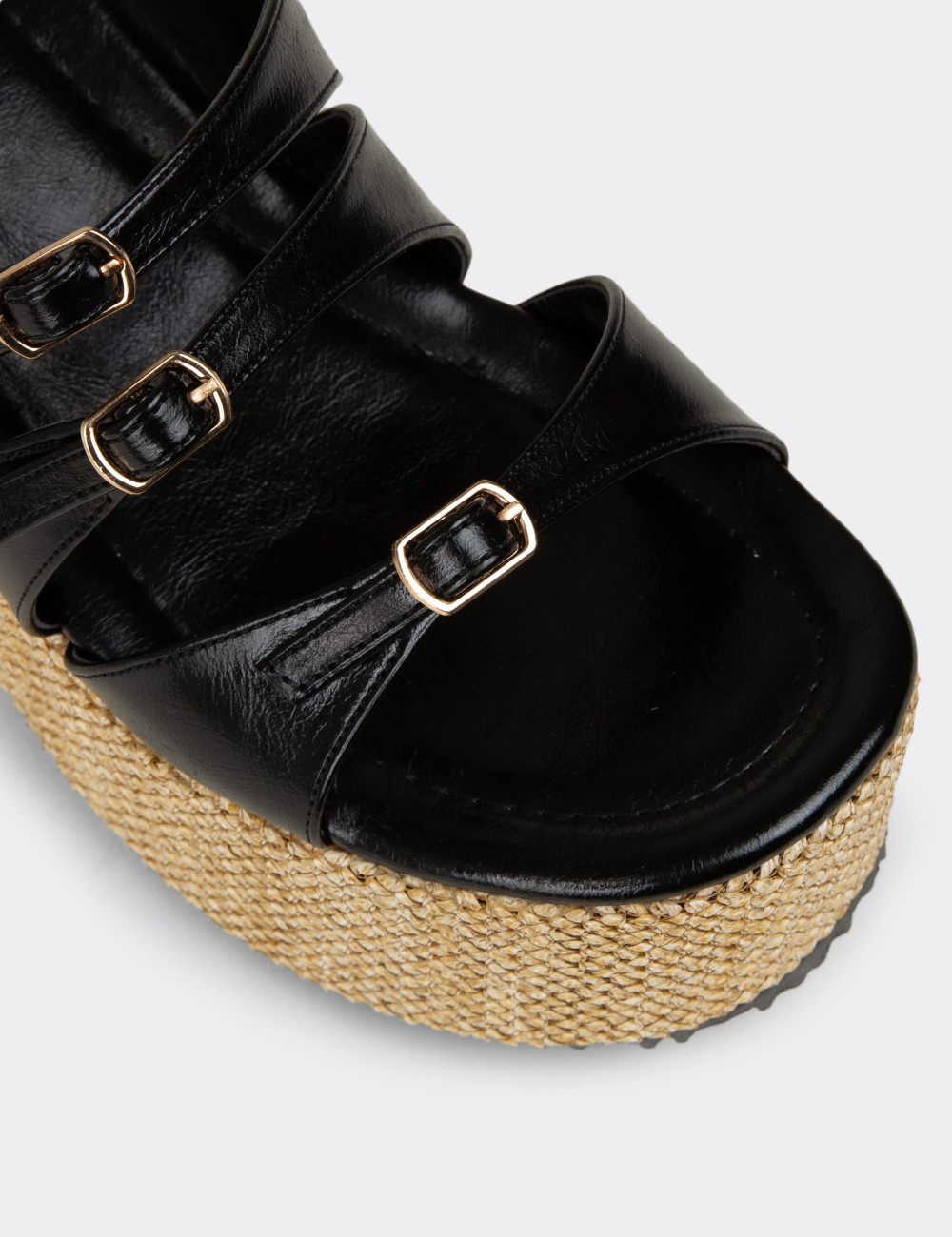 Women's Black Platform Heeled Sandals - RD120ZSYHC01