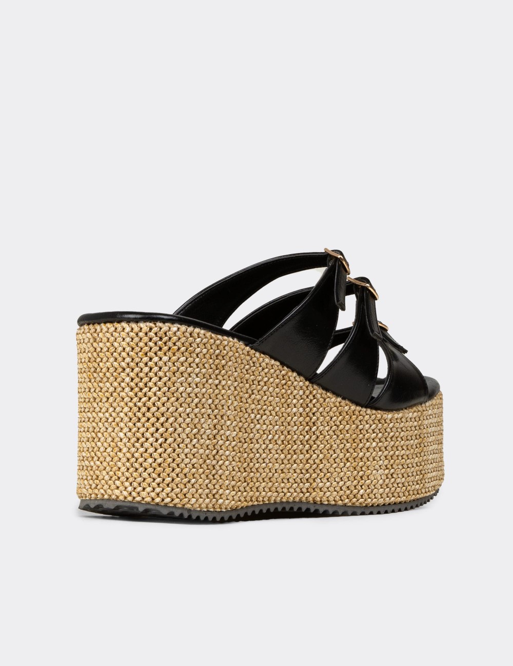 Women's Black Platform Heeled Sandals - RD120ZSYHC01