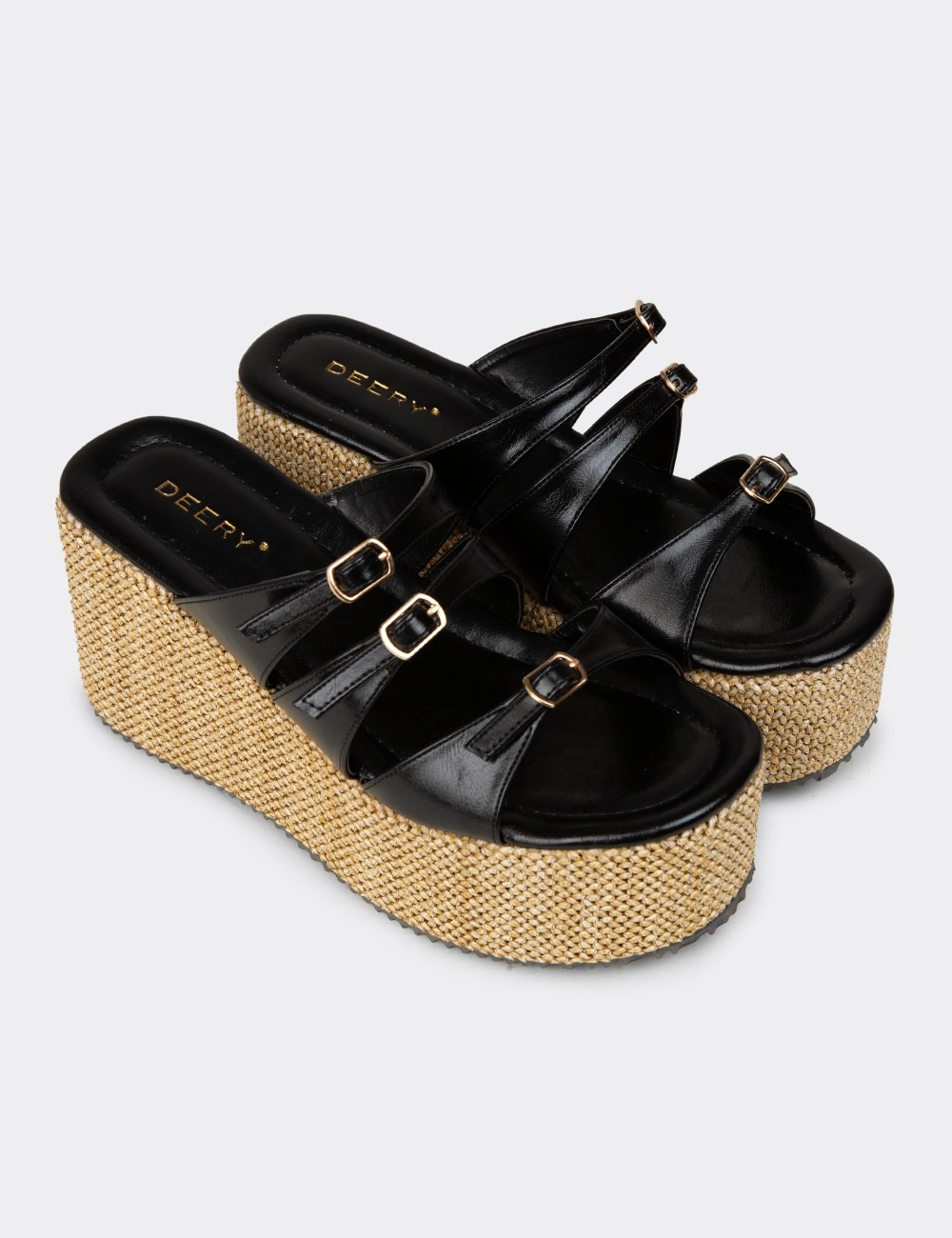 Women's Black Platform Heeled Sandals - RD120ZSYHC01