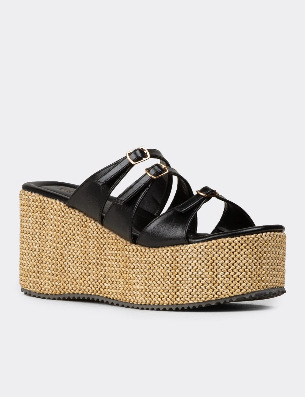 Women's Black Platform Heeled Sandals - RD120ZSYHC01