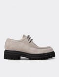Women's Beige Suede Leather Lace-up Shoes
