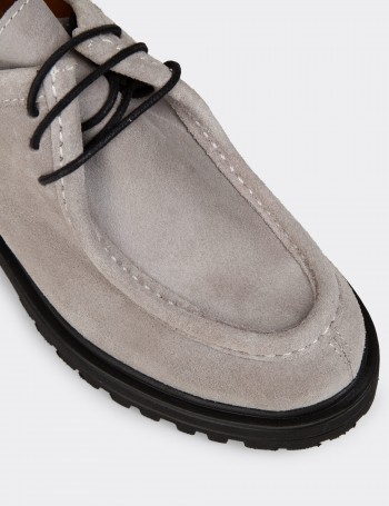 Women's Beige Suede Leather Lace-up Shoes