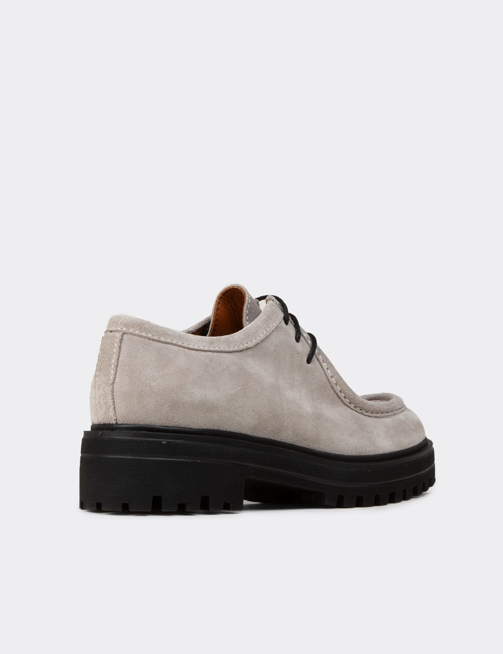 Women's Beige Suede Leather Lace-up Shoes - 02019ZBEJE01