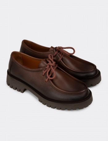 Women's Tan Leather Lace-up Shoes